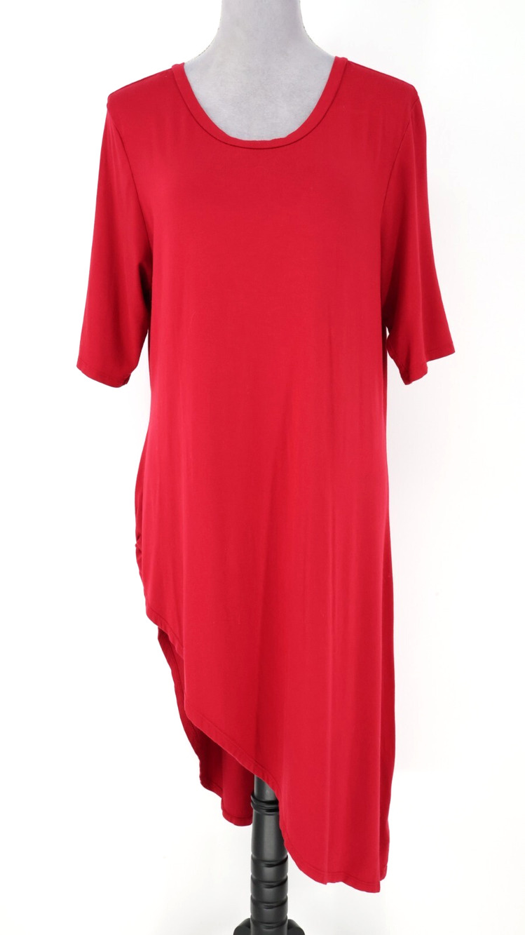 Torrid Top 2 Plus 2X Red Super Soft Stretch Knit T-shirt Asymmetric Hem Pullover